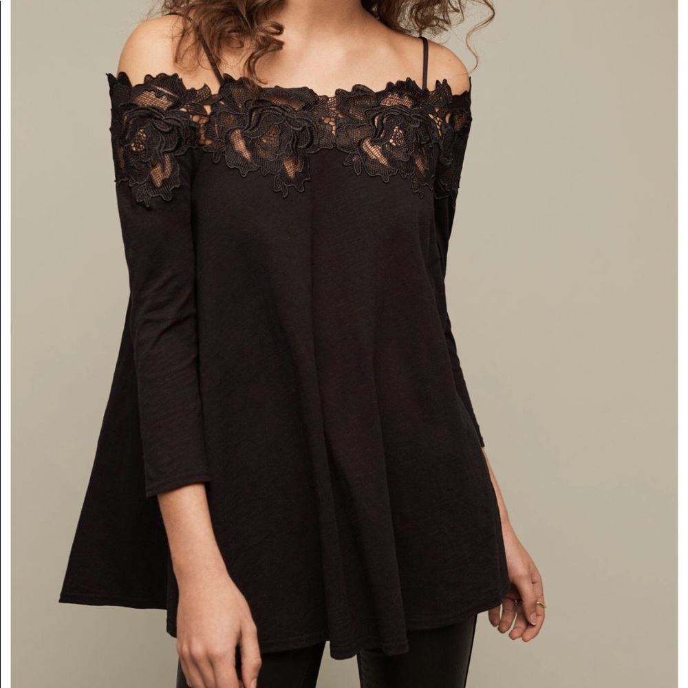 Anthropologie Black Off Shoulder Lace Top